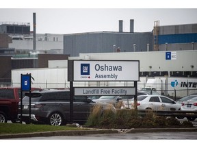 The Oshawa's General Motors car assembly plant in Oshawa, Ont., Monday Nov 26 , 2018. General Motors will close its production plant in Oshawa, Ont., along with four facilities in the U.S. as part of a global reorganization that will see the company focus on electric and autonomous vehicle programs.