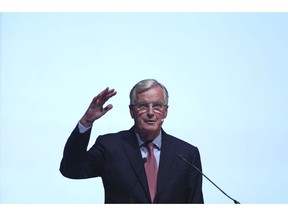 European Union chief Brexit negotiator Michel Barnier delivers a speech during a conference at Bozar music centre in Brussels, Monday, Nov. 5, 2018.