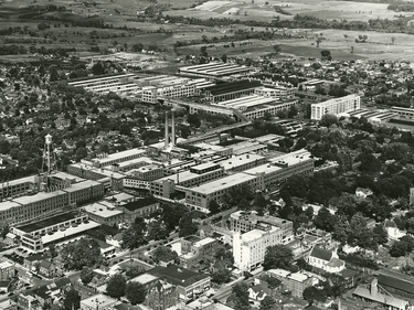 Image of the General Motors plant and headquarters in  in Oshawa, Ont., in the 1940s.