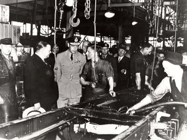 Prince George, Duke of Kent, touring General Motors during his visit to Oshawa, Ont., on Aug. 23, 1941.