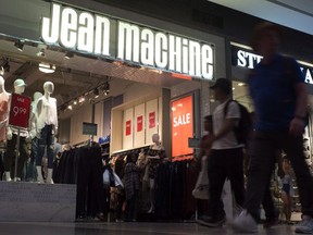 A Jean Machine storefront is shown in Toronto on Wednesday, July 26, 2017. Canadian apparel retailer Jean Machine Clothing Inc. will close down all of its stores by the end of winter.