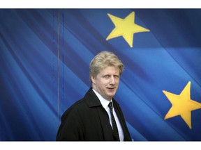 FILE - In this March 28, 2017 file photo, Jo Johnson visits the the European Commission in Brussels. A transport minister in the British government stepped down Friday, Nov. 9, 2018 to protest Prime Minister Theresa May's Brexit plan and is backing calls for a second referendum on whether the country should leave the European Union. Jo Johnson, younger brother of former Foreign Secretary Boris Johnson, said Friday that the withdrawal agreement being discussed would greatly weaken Britain.