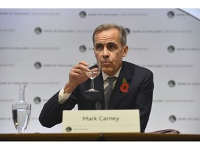 Bank of England Governor Mark Carney attends the Bank of England's inflation report press conference in the City of London, Thursday Nov. 1, 2018.