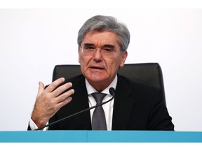 Siemens CEO Joe Kaeser gestures during his speech at the annual press conference of the company in Munich, Germany, Thursday, Nov. 8, 2018.