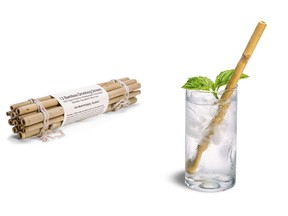 This combination photo of product images released by Brush with Bamboo shows bamboo straws which serve as an alternative to plastic straws.  (Brush with Bamboo via AP)