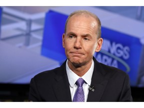 Boeing CEO Dennis Muilenburg is interviewed by Maria Bartiromo during her "Mornings with Maria Bartiromo" program on the Fox Business Network, in New York Tuesday, Nov. 13, 2018.