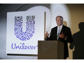 In this Thursday, May 18, 2017, file photo the Dutch CEO of Unilever Paul Polman gives a speech at the launch of the New Plastics Economy Innovation Prize at the Saatchi Gallery in London. The Anglo-Dutch company announced Polman's retirement by the end of 2018 early Thursday, the announcement comes months after Unilever, under pressure from shareholders, reversed a decision to consolidate its headquarters in Rotterdam.