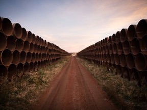 Miles of unused pipe for Keystone XL. The plunge in global crude prices is being exacerbated in Canada by a lack of pipeline capacity.
