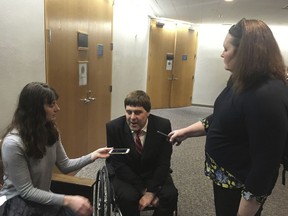 Erik Grafe, center, an attorney for Earthjustice, speaks to reporters following a hearing Friday, Nov. 9, 2018, in U.S. District Court in Anchorage, Alaska. Earthjustice and other environmental groups claim President Donald Trump exceeded his authority when he reversed a ban on offshore drilling in vast parts of the Arctic Ocean and in dozens of underwater canyons in the Atlantic Ocean.