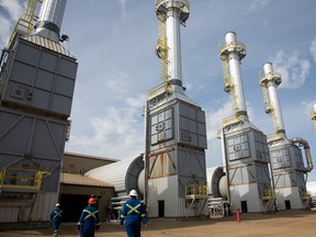 Giant natural gas fuelled steam generators at the Cenovus SAGD oilsands facility near Conklin, Alberta.