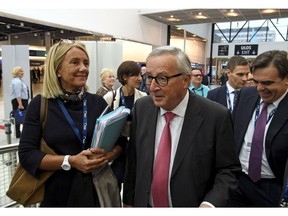 The President of the European Commission Jean-Claude Juncker arrives to the European People's Party (EPP) congress in Helsinki, Finland, Thursday, Nov. 8, 2018.