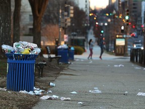 Trash builds up along the National Mall as trash collectors are off work during a partial shutdown of the federal government, on December 23, 2018 in Washington, D.C.