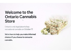 The home page for the Ontario Cannabis online store is shown in this photo illustration Toronto Wednesday October 17, 2018. Councillors in Toronto are set to debate whether to allow retail pot shops in Canada's largest city. THE CANADIAN PRESS