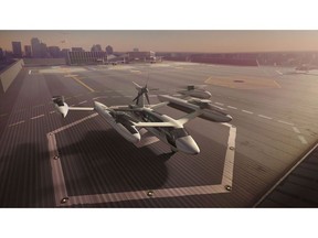 Vertical takeoff and landing craft (VTOLs), like this model from Uber, could be shuttling passengers from airports to downtown vertiports by the mid-2020s, according to reports and the dozen or so companies striving to build the first generation of flying cars. THE CANADIAN PRESS/HO-Uber MANDATORY CREDIT