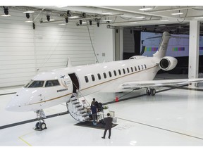 Bombardier's new jetliner, the Global 7500, the longest-range business jet in the world, is seen at the company's finishing plant in Montreal, Wednesday, Dec. 19, 2018.