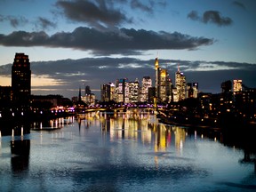 The Frankfurt banking district as seen from the river Man.