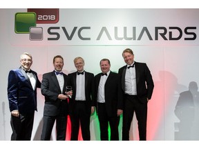 Andy Walsky and Graham Woods (ExaGrid) accept SVC award from Richard Merrin (Spreckley)