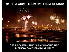 Head to Iceland Naturally's Facebook page at 6:50 p.m. EST / 3:50 p.m. PST on December 31 to watch more than 200,000 Icelanders ring in the new year with a world renowned fireworks display.