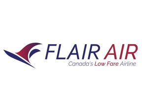 The Flair Air logo is seen in this undated handout photo. The Canadian Union of Public Employees has called off a job action by 139 Flair Airlines flight attendants that was set to begin at midnight tonight.