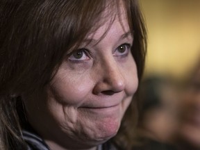 General Motors CEO Mary Barra speaks to reporters after a meeting with Sen. Sherrod Brown, D-Ohio, and Sen. Rob Portman, R-Ohio, to discuss GM's announcement it would stop making the Chevy Cruze at its Lordstown, Ohio, plant, part of a massive restructuring for the Detroit-based automaker, on Capitol Hill in Washington, Wednesday, Dec. 5, 2018.