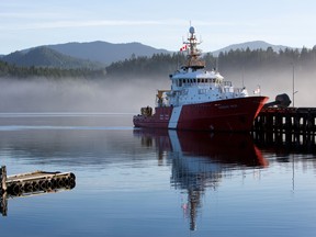 A Canadian Coast Guard patrol vessel sits at the Port of Prince Rupert in Prince Rupert, British Columbia.