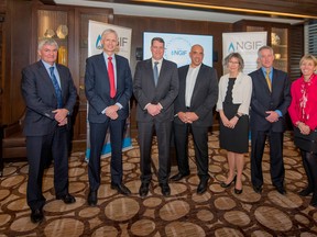 From left to right: Michael Rose, President & Chief Executive Officer, Tourmaline Oil Corp.; Michael Crothers, President and Country Chair, Shell Canada; Frank C. Cassulo, President, Chevron Canada Limited; John Adams, Managing Director, Natural Gas Innovation Fund; Joy Romero, VP Technology & Innovation, Canadian Natural Resources Limited; Mark Fitzgerald, President & Chief Executive Officer PETRONAS Energy Canada Ltd; and Susan Riddell Rose, President & Chief Executive Officer, Perpetual Energy Inc. Missing: Jeff Tonken, President and Chief Executive Officer, Birchcliff Energy Ltd.