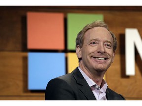 FILE - In this Nov. 30, 2016 file photo, Microsoft's Brad Smith, president and chief legal officer, speaks at the annual Microsoft shareholders meeting in Bellevue, Wash. Microsoft has pledged $500 million to address homelessness and develop affordable housing in response to the Seattle region's widening affordability gap. Most of the money will be aimed at increasing housing options in the Puget Sound region for low- and middle-income workers at a time when they're being priced out of Seattle and some of its suburbs, and when the vast majority of new buildings target wealthier renters, said Smith.