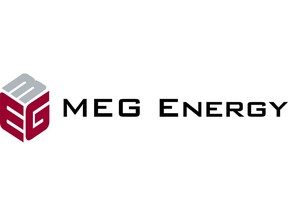 The MEG Energy Corp. logo is seen in this undated handout photo. Shares in oilsands producer MEG Energy Corp. continued to slide Friday after a credit rating agency said the failure of rival Husky Energy Inc. to consummate a hostile takeover bid was actually "credit positive" for Husky.