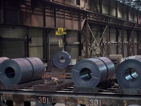 Coils of steel are seen at the Direct Strip Production Complex at Essar Steel Algoma in Sault Ste. Marie, Ont., on March 14, 2018.
