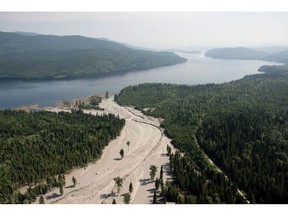 Contents from a tailings pond is pictured going down the Hazeltine Creek into Quesnel Lake near the town of Likely, B.C. Tuesday, August, 5, 2014. The pond which stores toxic waste from the Mount Polley Mine had its dam break on Monday spilling its contents into the Hazeltine Creek causing a wide water-use ban in the area.