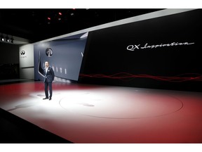 Karim Habib, Executive director of design for Infiniti Motor Co., talks about the QX Inspiration concept, Monday, Jan. 14, 2019, at the North American International Auto Show in Detroit. No matter how much you rehearse, sometimes the elaborate product announcements at auto shows don't go as planned. On Monday morning, a temperamental Infiniti electric concept car wouldn't run and couldn't make it on stage for the Nissan luxury brand's press conference.