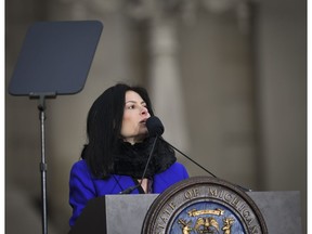 Michigan Attorney General Dana Nessel speaks Monday, Jan. 1, 2019, after being sworn-in on inauguration day at the State Capitol in Lansing, Tuesday, Jan. 1, 2019.