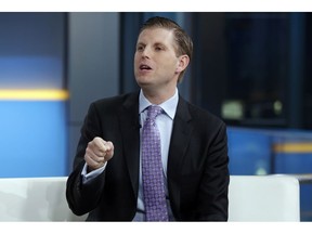 FILE - In this Jan. 17, 2018 file photo, Eric Trump appears on the "Fox & friends" television program, in New York.  The Trump Organization, responding to claims that some of its workers were in the U.S. illegally, says it will use the E-Verify electronic system at all of its properties to check employees' documentation.  Executive Vice President Eric Trump said in a statement provided to The Associated Press on Wednesday, Jan. 30, 2019,  that the company takes its obligation to confirm workers' immigration status "very seriously."