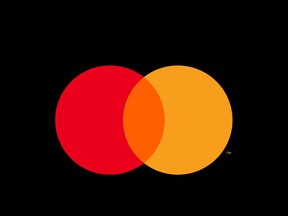 This undated product image provided by Mastercard shows Mastercard's new logo. The digital payment company says it is dropping its name in some contexts, opting to let its familiar interlocking yellow and red circles represent the company at retail locations and online.