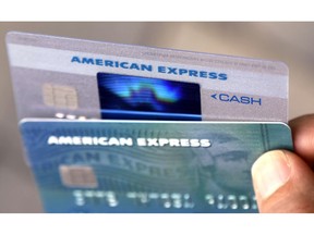 FILE - In this Monday, July 18, 2016, file photo, American Express credit cards are photographed in North Andover, Mass. American Express Co. reports financial results Thursday, Jan. 17, 2019.