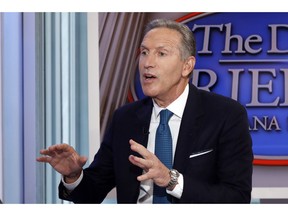 Former Starbucks CEO Howard Schultz is interviewed by FOX News Anchor Dana Perino for her "The Daily Briefing" program, in New York, Wednesday, Jan. 30, 2019. Schultz said he's flirting with an independent presidential campaign that would motivate voters turned off by both parties.