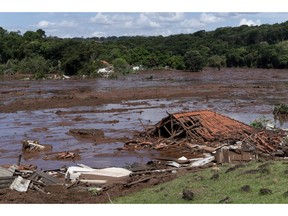 A structure lays in ruins after a dam collapsed near Brumadinho, Brazil, Friday, Jan. 25, 2019. Brazilian mining company Vale SA said it didn't yet have information on deaths or injuries at the dam but said that tailings have reached the community of Vila Ferteco.