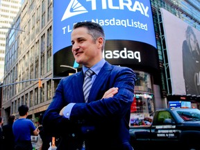 Tilray CEO Brendan Kennedy in New York on the company's listing on Nasdaq.