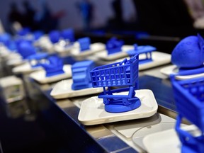 A conveyer belt with objects is used to demonstrate blockchain technology at the IBM booth at CES 2019 at the Las Vegas Convention Center on January 8, 2019.