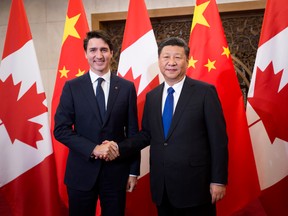 Prime Minister Justin Trudeau meets Chinese President Xi Jinping at the Diaoyutai State Guesthouse in Beijing, China on Tuesday, Dec. 5, 2017.