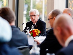 Jim Carr, Canada's international trade minister, speaks during the Ottawa Ministerial for World Trade Organization Reform in Ottawa on Oct. 25, 2018.