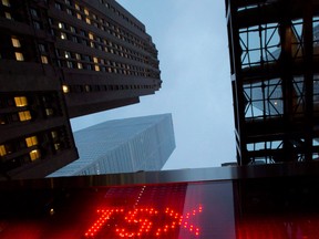 A TSX tote board is pictured in Toronto.