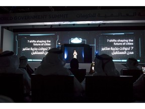 Vision of the Future. Crown Prince of Dubai, Sheikh Hamdan bin Mohammed Al Maktoum appears in holographic form to show the world what cities of the future will look like