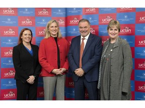 Pictured at the signing of the new partnership agreement is L-R: AUC Executive Dean, Dr. Heidi Chumley; Adtalem Global Education's Group President for Medical and Healthcare Education, Kathy Boden Holland; Pro-Chancellor and Chair of the UCLan Board, David Taylor; Liz Bromley, UCLan's Deputy Vice Chancellor & Joint Institutional Lead.