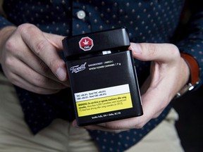 Packaging for a recreational cannabis product is shown at Canopy Growth Corporation's Tweed headquarters in Smiths Falls, Ont.