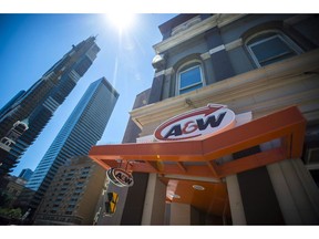 An A&W Restaurant in Toronto is photographed on Monday, July 9, 2018. A&W Revenue Royalties Income Fund raised its monthly payment to unitholders as it reported its fourth-quarter profit grew compared with a year ago as sales at the burger chain surged higher.