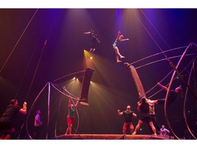 Performers rehearse the 'swing to swing' part of the show before a dress rehearsal for the Toronto opening of Cirque Du Soleil's latest creation 'Luzia' on Wednesday, July 27, 2016