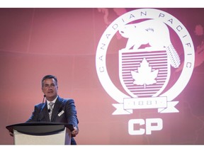 Canadian Pacific Railway president and CEO Keith Creel addresses the company's annual meeting in Calgary on May 10, 2017. The head of Canadian Pacific Railway Ltd. is voicing his displeasure at Alberta's $3.7-billion deal with Canada's two biggest rail companies -- including CP Rail -- to ship more crude via iron horse amidst the pipeline crunch squeezing oil-sands producers. Keith Creel, speaking at a conference in Miami yesterday, said his company "didn't like it at all" when Premier Rachel Notley stepped in to work out a plan that aims to move up to 120,00 barrels of oil per day by rail by 2020.