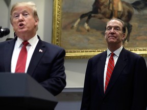 President Donald Trump announces his nomination of David Malpass, under secretary of the Treasury for international affairs, to head the World Bank, during an event in the Rosevelt Room of the White House, Wednesday, in Washington.