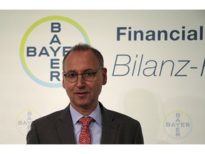 Werner Baumann, CEO of the Bayer AG company arrives for the annual press conference in Leverkusen, Germany, Wednesday, Feb. 27, 2019.